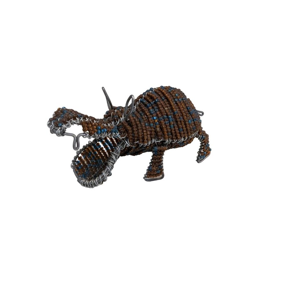 Hippo Sculpture Hippopotomus Bead Wire Beaded So African 5.5" Handcrafted Brown - Picture 2 of 7